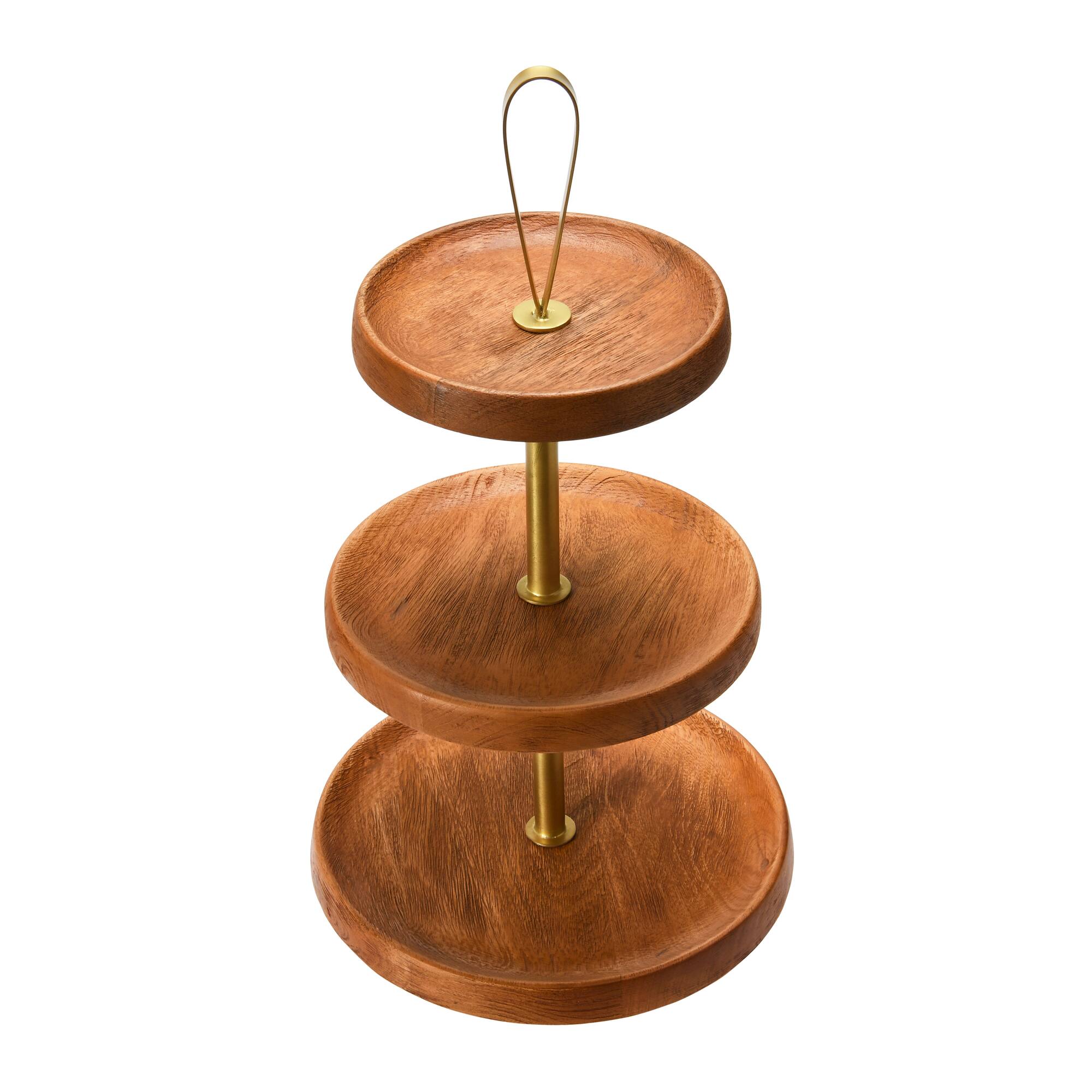 Hello Honey® 21.5" Natural & Gold Elegant Modern 3-Tiered Tray